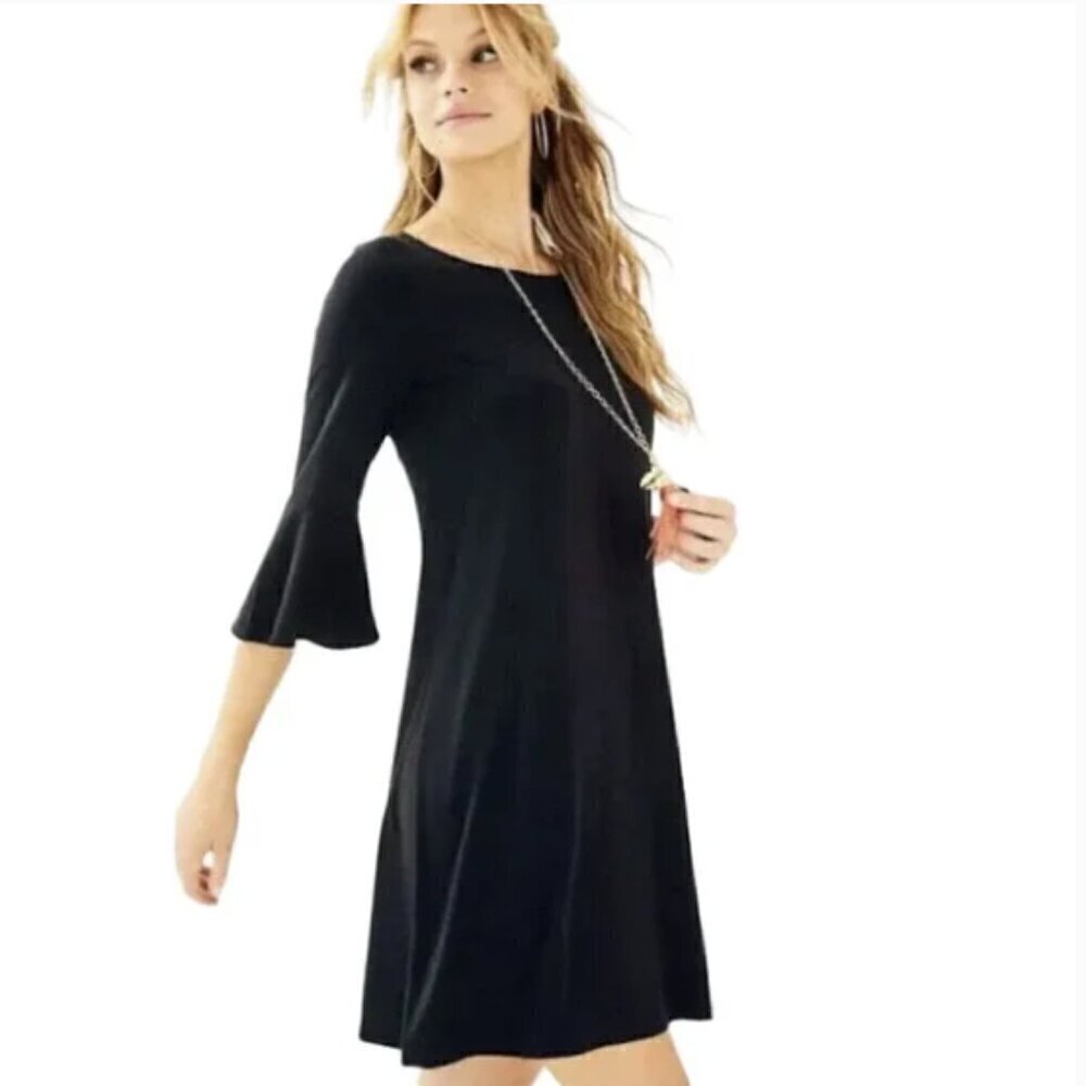 Lilly Pulitzer Ophelia Black Onyx Flounce Sleeve Swing Dress, Small